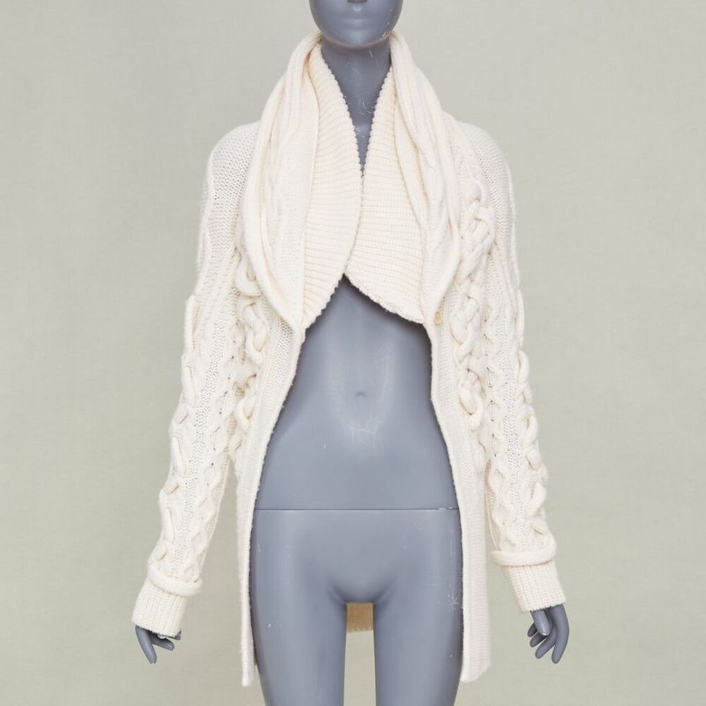Givenchy chunky cable knit cream cowl neck cardigan